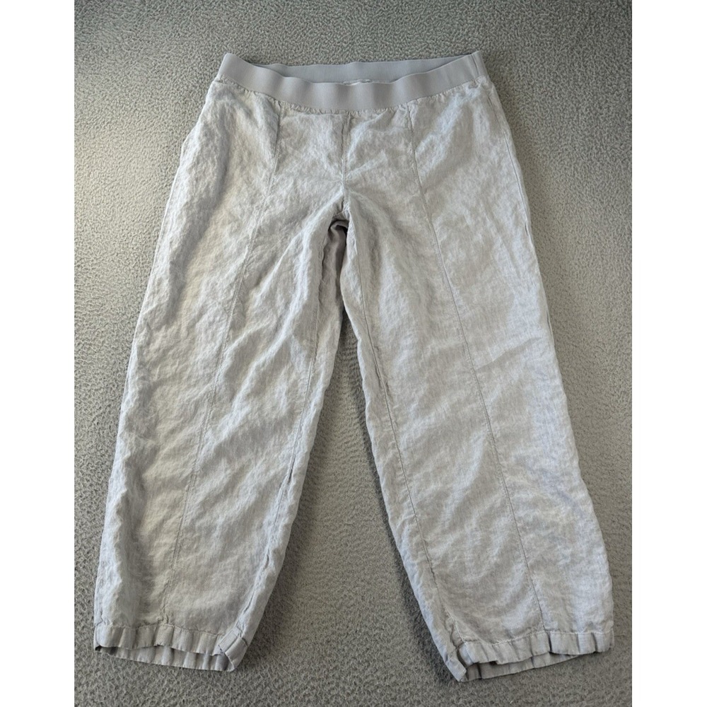 J Jill Love Linen Pants Womens 2x Light Gray Pull On Elastic Waist Lagenlook